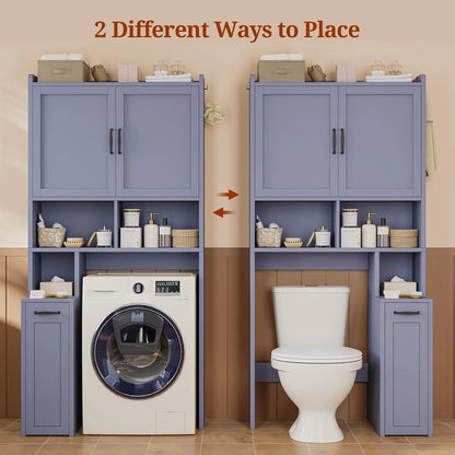 Frhnenha Over The Toilet Storage Cabinet with Pulley, Bathroom Storage Cabinet, with Adjustable Shelf and Open Shelf for Bathroom, Restroom, Laundry, White