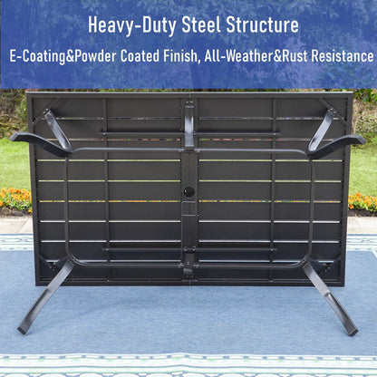 MF Studio 60" x 38" Rectangle Outdoor Dining Table with Umbrella Hole, Suitable for 6-Person, Black