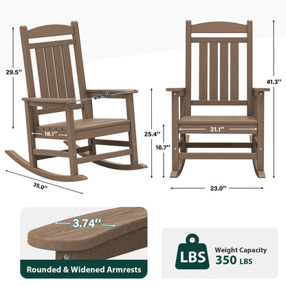 KINGYES HDPE Outdoor Rocking Chairs Set of 2,HDPE Patio Rocker for Porch,Black
