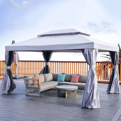 SIMENMAX 10x13 Ft Patio Gazebo,Outdoor Gazebo Canopy with Mosquito Netting and Curtains,Sturdy Soft Top Gazebo
