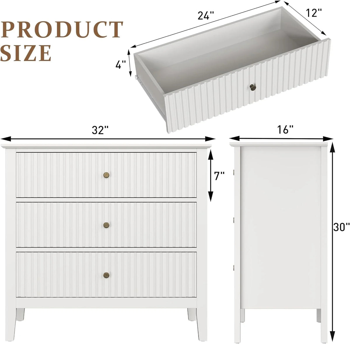Heynemo Beige 6 Drawer Dresser, Fluted Modern Wood Chest