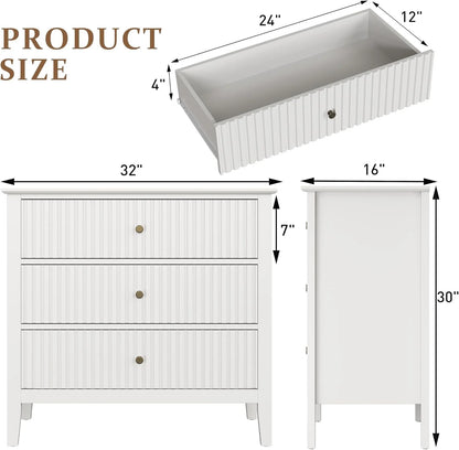 Heynemo Beige 6 Drawer Dresser, Fluted Modern Wood Chest