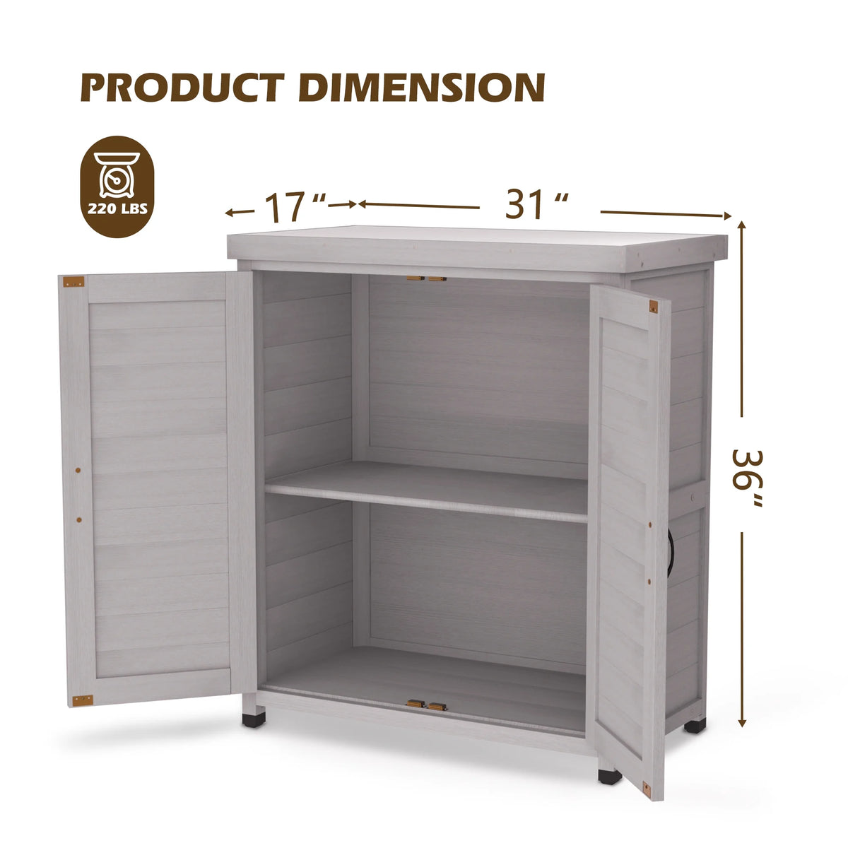 Tcbosik Outdoor Storage Cabinet & Potting Bench Table, Wooden Patio Furniture with Metal Top, Garden Workstation for Backyard, Lawn, Deck, Balcony, Gray