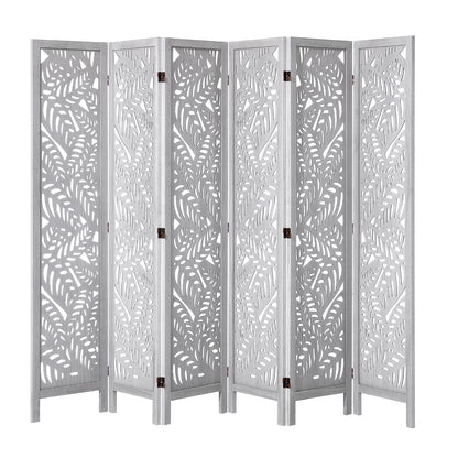 KFFKFF Wooden Space Separator, 6-Panel Foldable Privacy Barrier, 66.9 Inches High Indoor Engraved Partition Screen, Movable Decorative Panel, Ideal for Home, Office, Dining Area & Sleeping Quarters