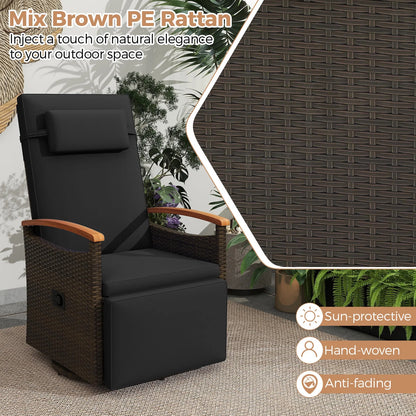 Costway Outdoor 360�� Swivel Rattan Recliner Chair Patio Wicker Chaise Lounge Chair Beige