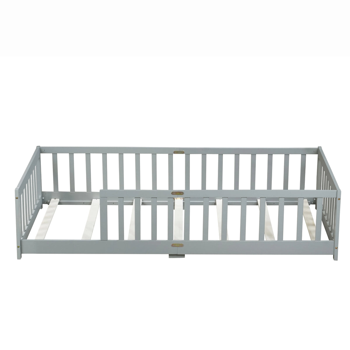 Miniyam Wooden Twin Size Floor Bed with Safety Fence for Kids, Natural
