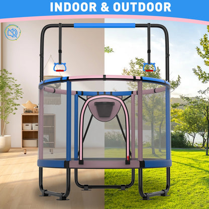 CITYLE Trampoline for Kids 600LBS 60'' 5FT Toddler Trampoline Indoor Outdoor with Basketball Hoop, Swing, Adjustable Bar, Mini Small Trampoline with Enclosure, Gifts for Toddlers, Boys & Girls