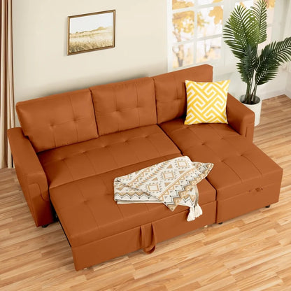 Naomi Home Perry Modern Leather Sectional Sofa with Storage Chaise-Color:Caramel,Fabric:Air Leather