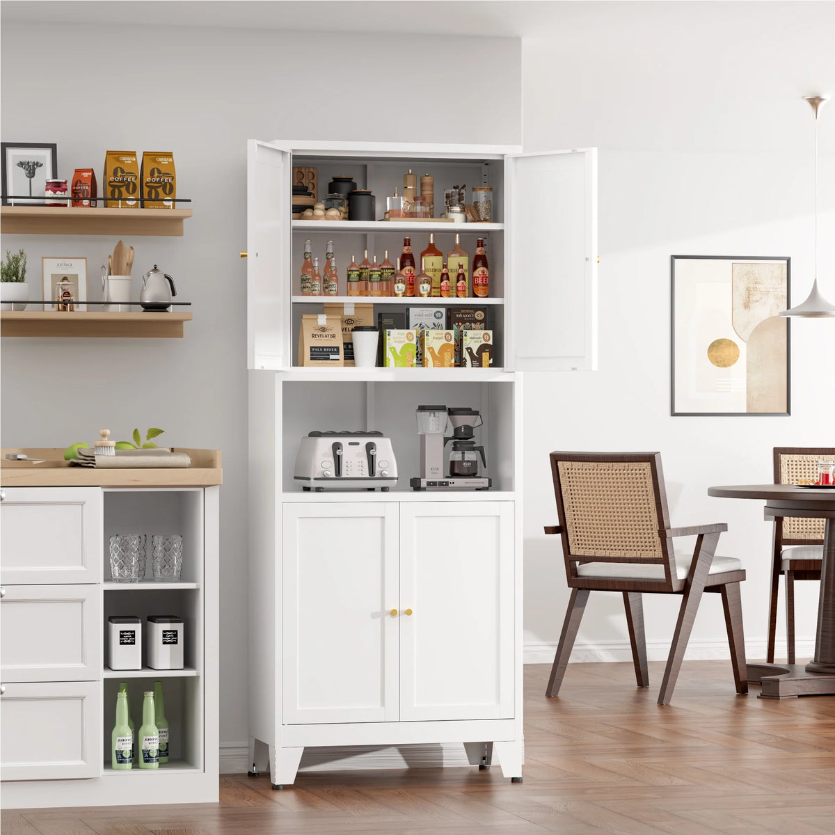 Elegant 69" Tall Modern Kitchen Pantry,Metal Storage Cabinet with Adjustable Shelves,Pantry Storage Cabinet for Kitchen,Dining Room,Living Room,Blue