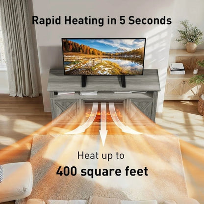 Electric Fireplace TV Stand for TVs up to 75", Farmhouse Entertainment Center with Fireplace, Grey