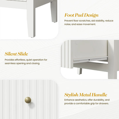 Heynemo Beige 6 Drawer Dresser, Fluted Modern Wood Chest
