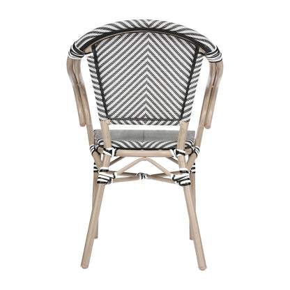 Flash Furniture Marseille Indoor/Outdoor French Bistro Stacking Chair with Arms Black/Natural
