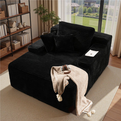 Ovios 67'' Oversized Chaise Lounge Chair Indoor Cloud Plush Corduroy Floor Sofa Bed Deep Seat No Assembly Couch for Living Room, Black