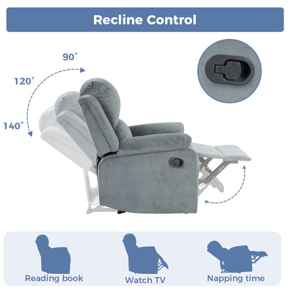 Bonzy Home Recliner Chair with Soft Padded Headrest and Armrest, Theater Reclining Chair Sofa for Living Room and Bedroom