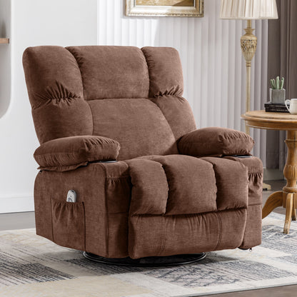 JONPONY Manual Recliner Chair with Heat Therapy and Massage Function, Heavy Duty Reclining Mechanism Massage Chair, Elderly Single Rocker Sofa with Cup Holders for Bedroom Home Theater,Grey