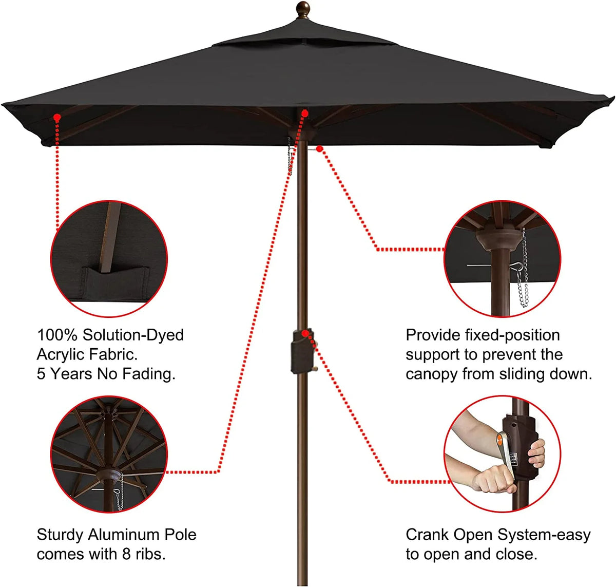 EliteShade Sunumbrella 6x6Ft Square Market Umbrella with Ventilation
