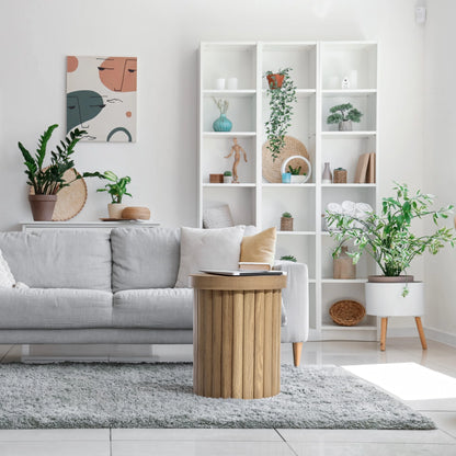 LuxenHome Wood Round Side Table, 19" Fluted End Table for Small Spaces, Mid Century Modern Wooden Accent Tables, Small Bedside Table, Couch Side Table, Nightstand for Living Room Bedroom Couch