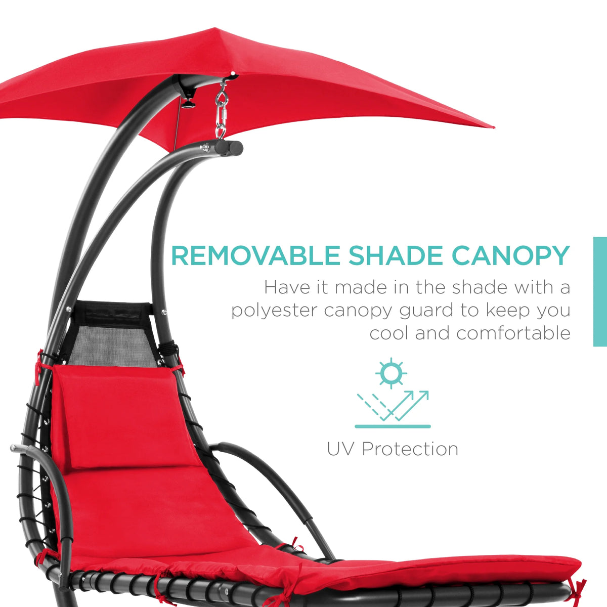 Best Choice Products Hanging Curved Chaise Lounge Chair Swing for Backyard, Patio w/ Pillow, Shade, Stand - Teal