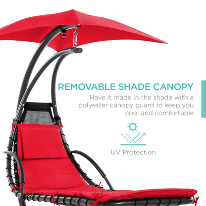 Best Choice Products Hanging Curved Chaise Lounge Chair Swing for Backyard, Patio w/ Pillow, Shade, Stand - Teal