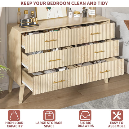 Fluted 6 Drawers Dresser, Wide Modern Chest of Drawers, 6 Drawer Double Dresser
