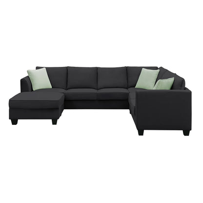 Harper & Bright Designs Modular Sectional Sofa with Ottoman Couch L Shape Corner Sofa Sets 7 Seats Fabric Couch for Living Room, Black, 112 * 87 inch