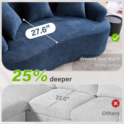 Loveseat Sectional Sofa for Living Room, 65’�?Modern Luxury Plush Chenille Extra Deep Seat Curved Cloud Floor Couch with 3 Throw Pillows for Small Spaces, No Assembly Needed, Sapphire Blue