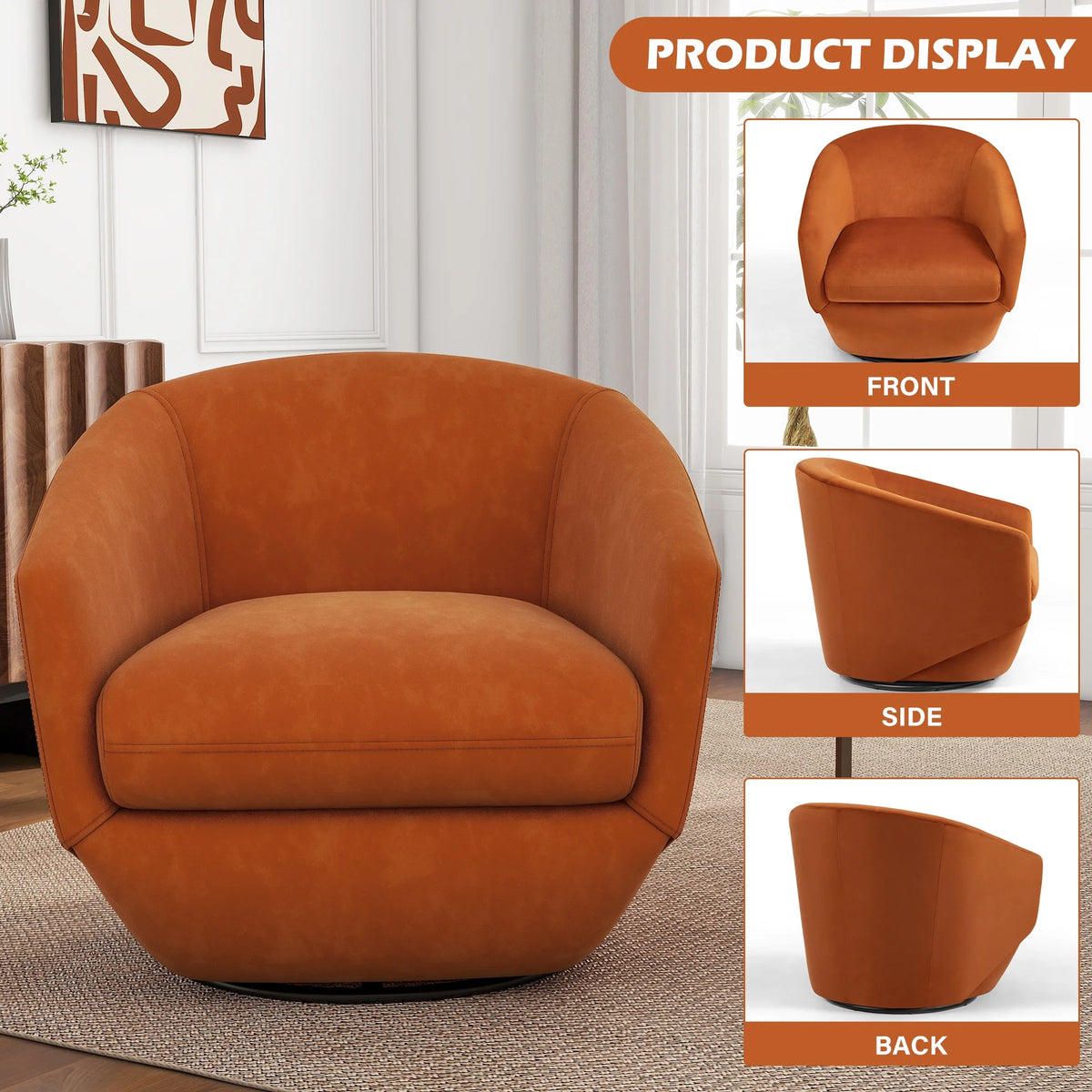 DREAMSIDEA Faux Leather Swivel Accent Chair Sets of 2 360�� Swivel Barrel Chair,Swivel Club Sofa for Living Room, Bedroom, Office,Brown