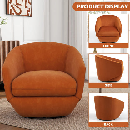 DREAMSIDEA Faux Leather Swivel Accent Chair Sets of 2 360�� Swivel Barrel Chair,Swivel Club Sofa for Living Room, Bedroom, Office,Brown