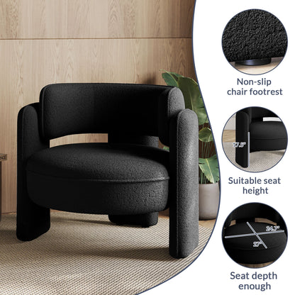 BELLEZE Sherpa Boucle Chair, Modern Barrel Accent Chair Comfy Round Upholstered Armchair Accent Side Chair for Living Room, Bedrooms, Corner - Quinton��White��