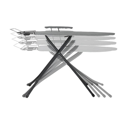Household Essentials Wide Mega Ironing Board 4-Leg, Steel Top Pressing Station, Heat-Resistant Fiber Pad and Cotton Cover, Includes Sleeve Board and Iron Rest with Hanger Bar, Silver Frame