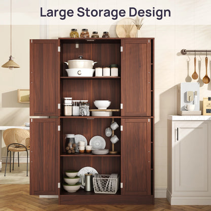 63" Tall Kitchen Pantry, Kitchen Pantry Cabinet with 4 Doors and Adjustable Shelves, Storage Cabinet for Dining Room, Laundry Room, Oak
