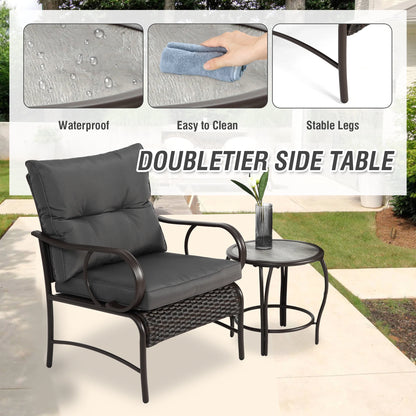 Villeston 3 Piece Outdoor Wicker Conversation Patio Set, with 2 Chairs, Table for Porch Garden,Blue