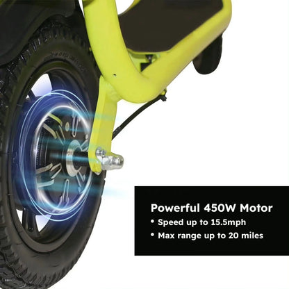 Dazone Electric Scooter Ebike, 450W 36V 12.5 Miles Long-range Battery Foldable Easy Carry Portable Design, Adult Electric Bicycle Scooter Up to 15.5 mph Commuter Scooter, 12 in Tires Off-Road, Yellow