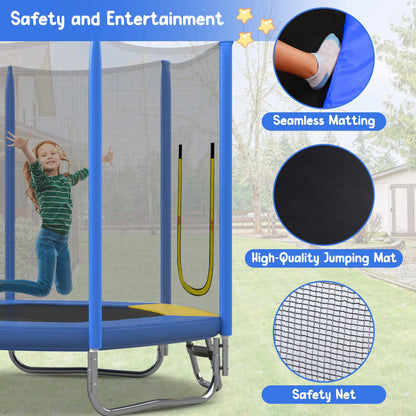 EUROCO  7FT Kids Trampoline with Safety Enclosure Net, Indoor Outdoor Trampoline with Slide,Ladder,Spring Pad,All-Weather Trampolines