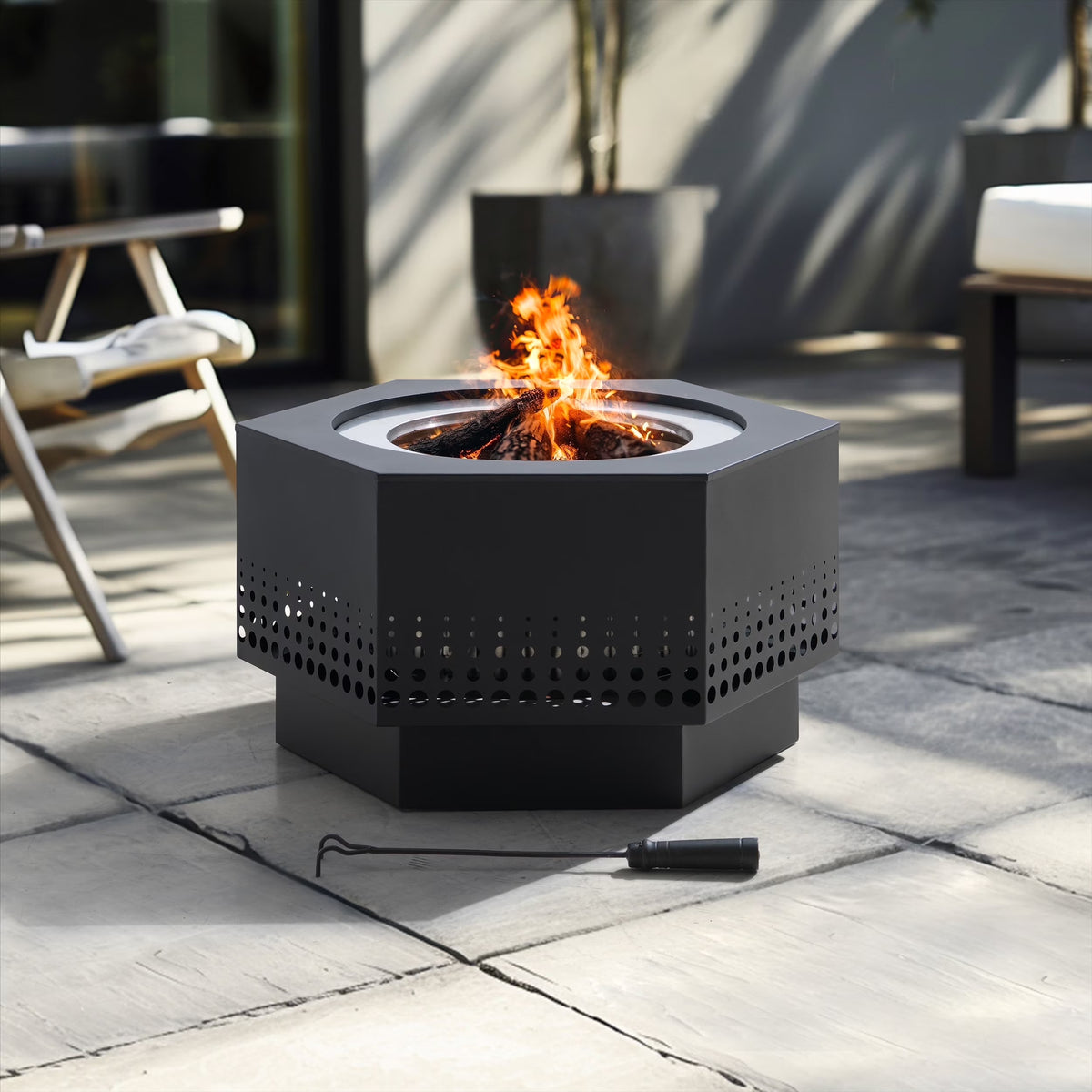Sunjoy 28 In Smokeless Fire Pit with Removable Ash Pan, Outdoor Portable Wood Burning Fireplace with PVC Cover and Fire Poker ,Ideal for Camping, Bonfire, and Backyard, Black