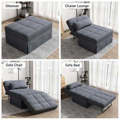Aukfa 36" Wide Folding Chaise Futon Convertible Sofa Bed, Ottoman, Adjustable Backrest, Linen, Gray