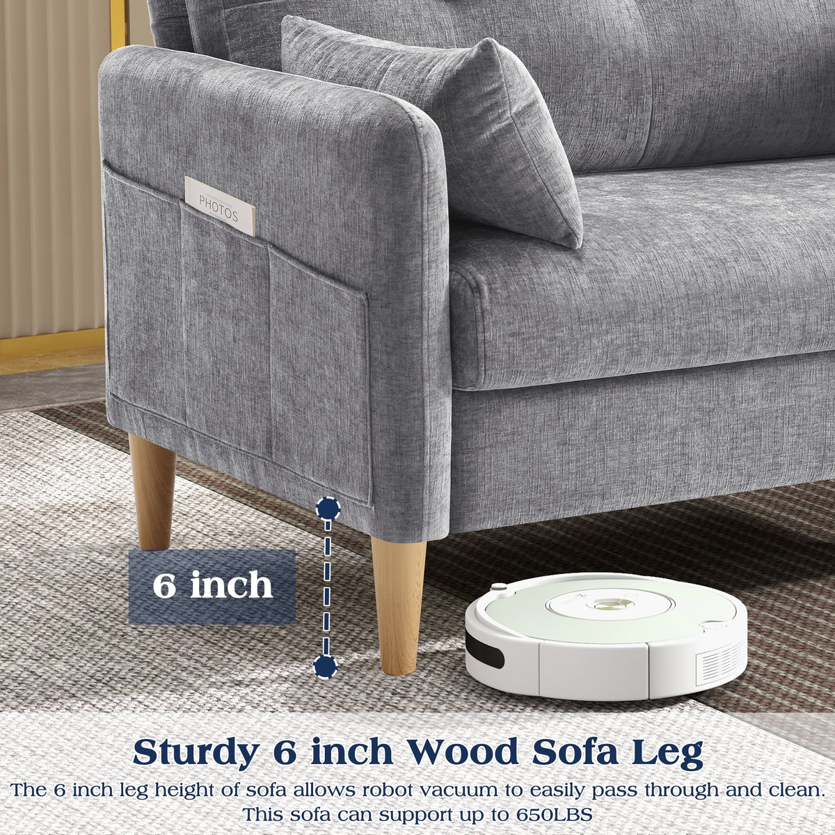 BedLuxury 47'' Wide LoveSeat, 2-seat Chenille sofa with 2 Pillows for Living Room and Small Spaces, Dark Grey