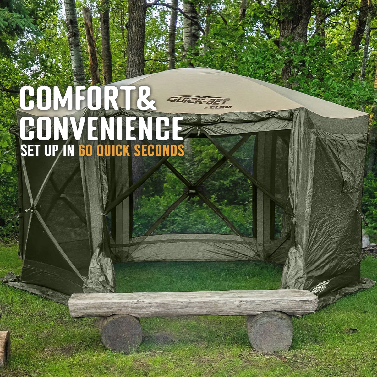 CLAM Quick-Set Pavilion 12.5 x 12.5' Portable Outdoor Canopy Shelter, Green