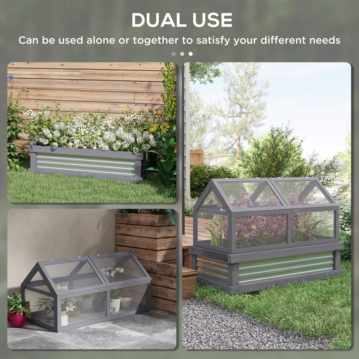 Outsunny Raised Garden Bed with Polycarbonate Greenhouse, Wooden Garden Cold Frame Greenhouse, Flower Planter Protection, 48" x 24" x 32", Natural