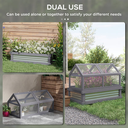 Outsunny Raised Garden Bed with Polycarbonate Greenhouse, Wooden Garden Cold Frame Greenhouse, Flower Planter Protection, 48" x 24" x 32", Natural