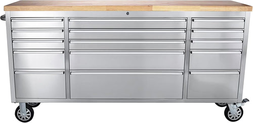 Kojooin 72-Inch Rolling Tool Cabinet, Large Rolling Tool Chest with 15-Drawer and Mobile Workbench, Heavy Duty Steel Storage Cabinet with Locking System for Warehouse, Garage, Basement