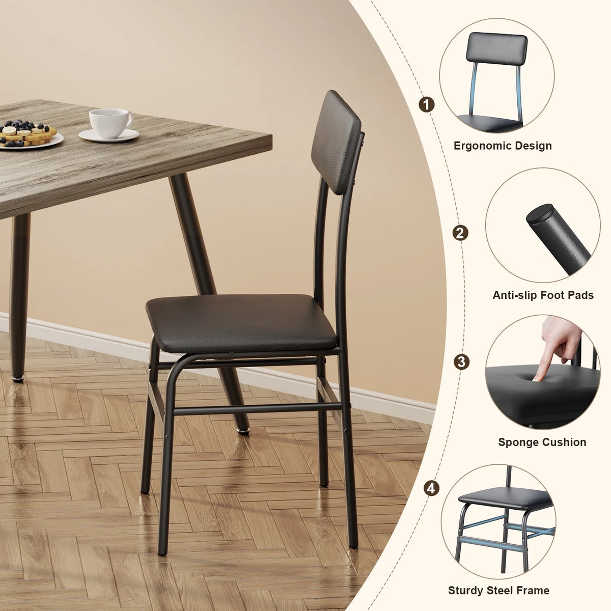 Dining Table Set for 4, Lofka 5 Piecs Kitchen Table and Chairs Set for Dining Room & Kitchen, Black