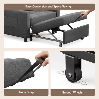 Sofa Bed, Lofka 3-in-1 Convertible Sleeper Sofa with Storage, Adjustable Backrest & Pull Out Function - Sleeper Chair for Small Space, Apartment, Dark Grey