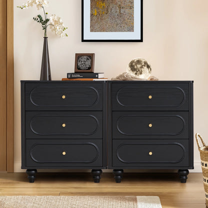 YOCWO 3 Drawer Nightstand, Classic Chest of Drawers with Arc Edge, Walnut