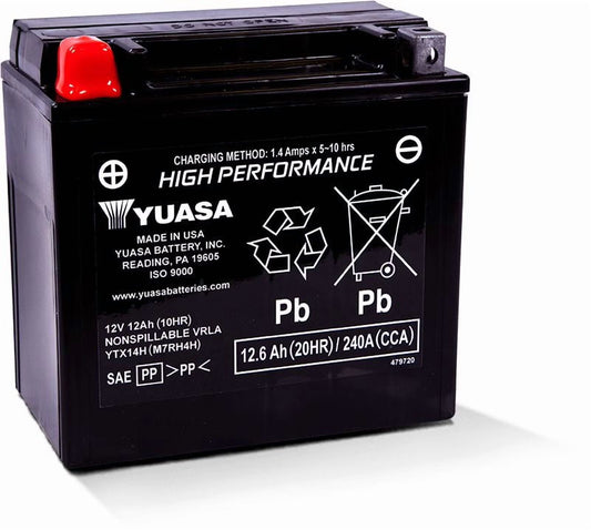 Yuasa Ytx14h Factory Activated Maintenance Free 12 Volt Bat