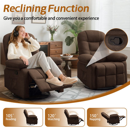 Korser Manual Swivel Rocker Recliner Chair for Living Room,Small Recliner Sofa for Small Spaces,Linen Fabric,Dark Black