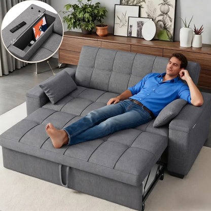 Sofa Bed, Lofka 3-in-1 Convertible Sleeper Sofa with Storage, Adjustable Backrest & Pull Out Function - Sleeper Chair for Small Space, Apartment, Dark Grey