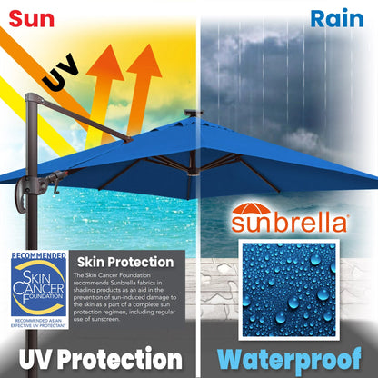 SUNRISEUMBRELLA Square 10'x10' Deluxe Roma square cantilever umbrella, With LED light(Heather Beige)