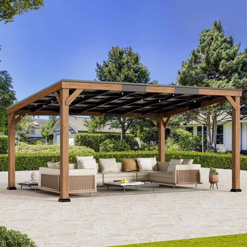 Modern Shade Supreme Cedar Wood Gazebo 12' x 16' with Hardtop Slope Roof, Wooden Grill Gazebo with Durable and Rot-Resistant, Supports Snow Loads and High Wind Speeds