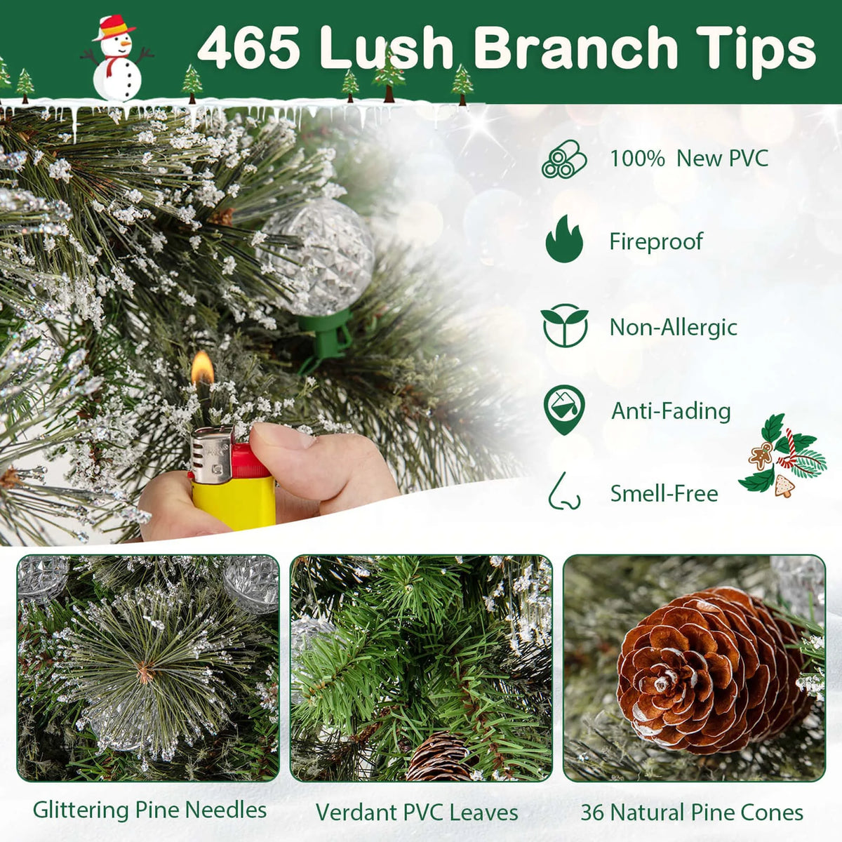 Costway 5 FT Artificial Mannequin Tree with 465 Branch Tips 50 Warm White LED Lights